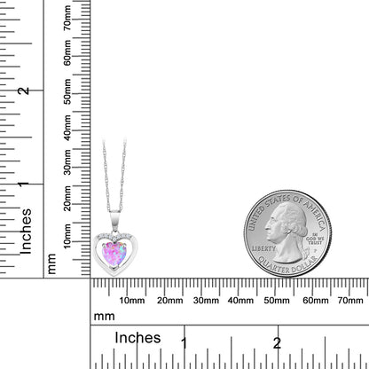 0.8カラット シミュレイテッド ピンクオパール オープンハート ネックレス 天然 ダイヤモンド 10金 ホワイトゴールド K10 10月 誕生石