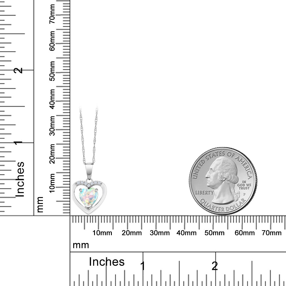 0.8カラット シミュレイテッド ホワイトオパール オープンハート ネックレス 天然 ダイヤモンド 10金 ホワイトゴールド K10 10月 誕生石