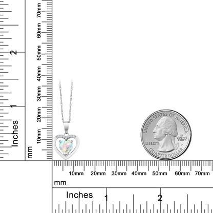 0.8カラット シミュレイテッド ホワイトオパール オープンハート ネックレス 天然 ダイヤモンド 10金 ホワイトゴールド K10 10月 誕生石