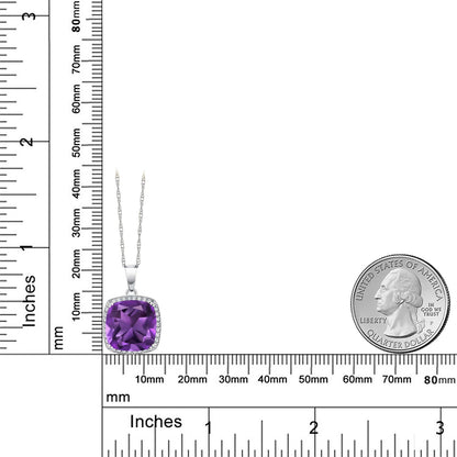 6.67カラット 天然 アメジスト ネックレス シンセティック ホワイトサファイア 10金 ホワイトゴールド K10 2月 誕生石