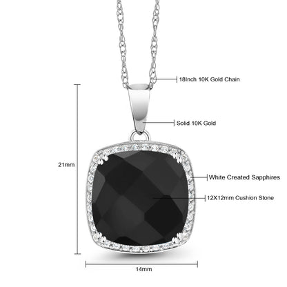 5.77カラット  天然 オニキス ネックレス  シンセティック ホワイトサファイア 10金 ホワイトゴールド K10  8月 誕生石