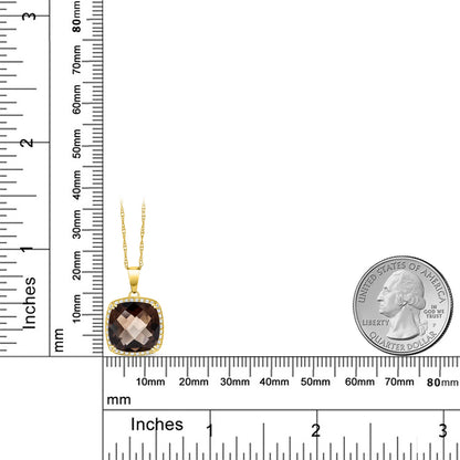 6.37カラット  天然 スモーキークォーツ ネックレス  シンセティック ホワイトサファイア 10金 イエローゴールド K10