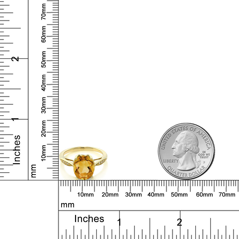 2.04カラット  天然 シトリン リング 指輪  天然 ダイヤモンド 14金 イエローゴールド K14  11月 誕生石