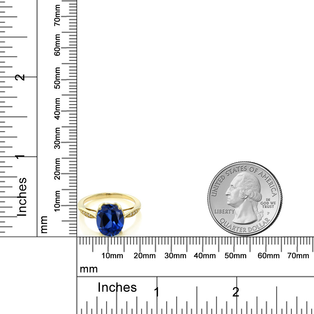 3.34カラット  シンセティック サファイア リング 指輪  天然 ダイヤモンド 14金 イエローゴールド K14  9月 誕生石