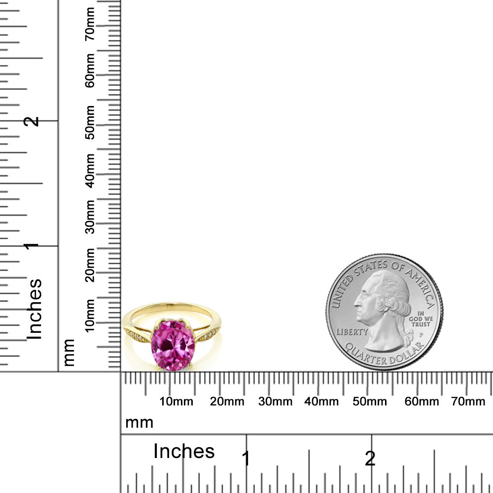 3.29カラット  シンセティック ピンクサファイア リング 指輪  天然 ダイヤモンド 14金 イエローゴールド K14  9月 誕生石