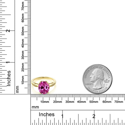 3.29カラット  シンセティック ピンクサファイア リング 指輪  天然 ダイヤモンド 14金 イエローゴールド K14  9月 誕生石