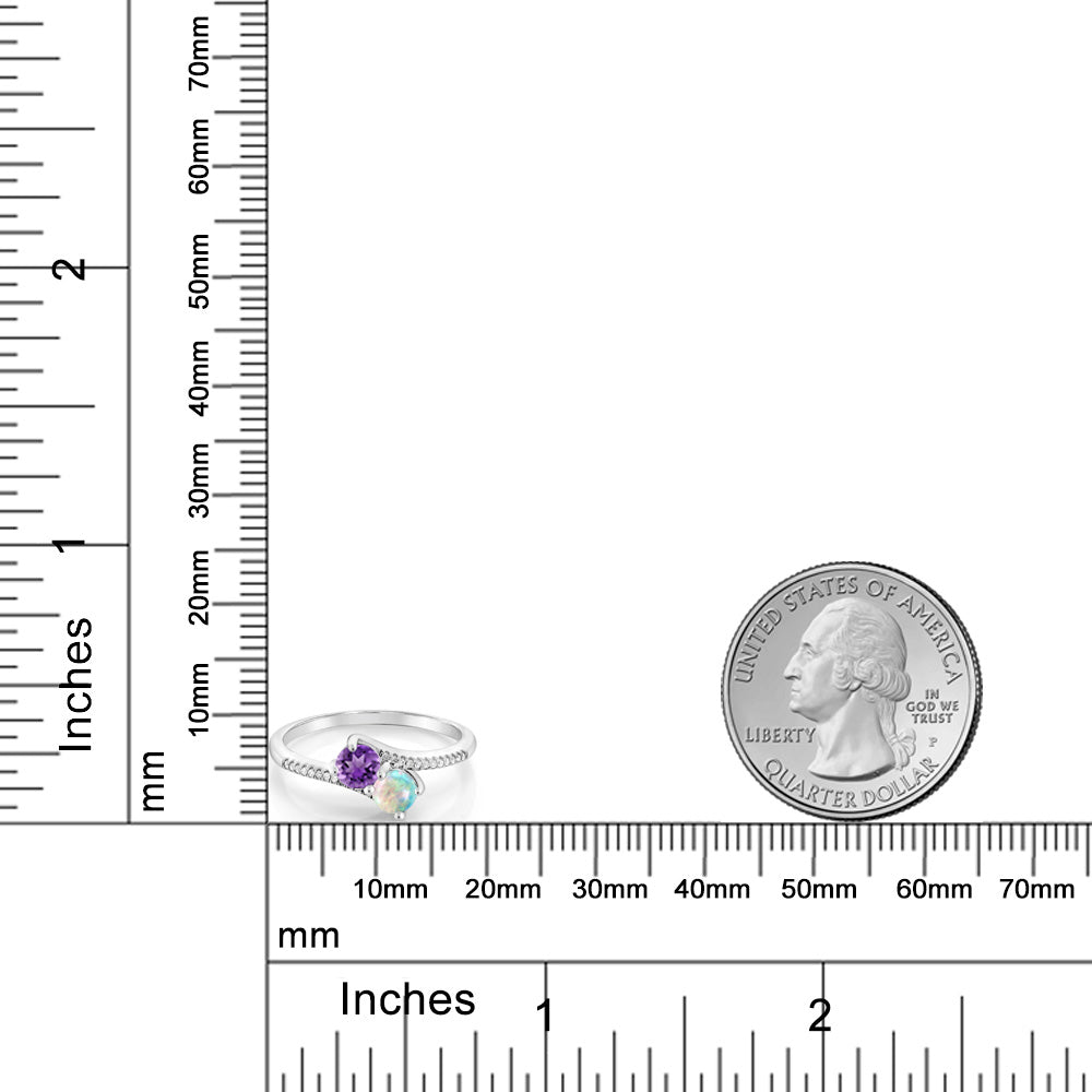 0.66カラット  天然 アメジスト リング 指輪  シミュレイテッド ホワイトオパール 10金 ホワイトゴールド K10  2月 誕生石