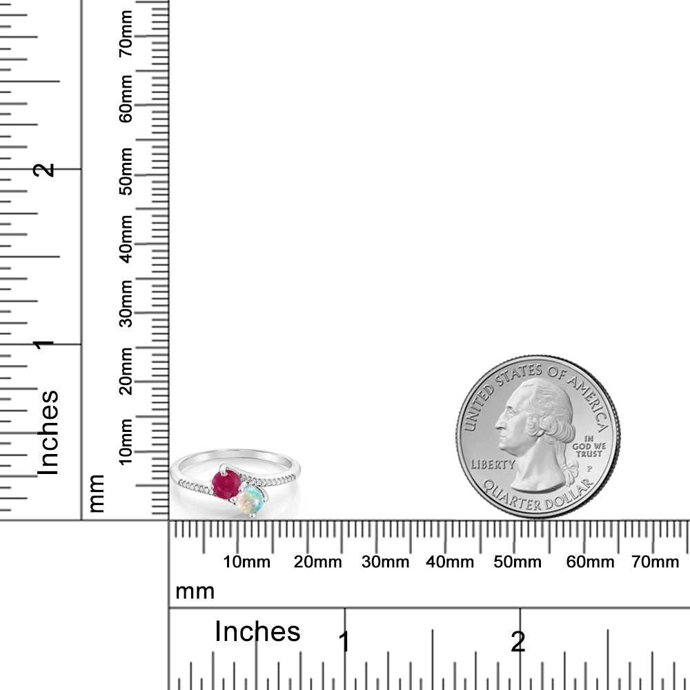 0.72カラット  天然 ルビー リング 指輪  シミュレイテッド ホワイトオパール 10金 ホワイトゴールド K10  7月 誕生石