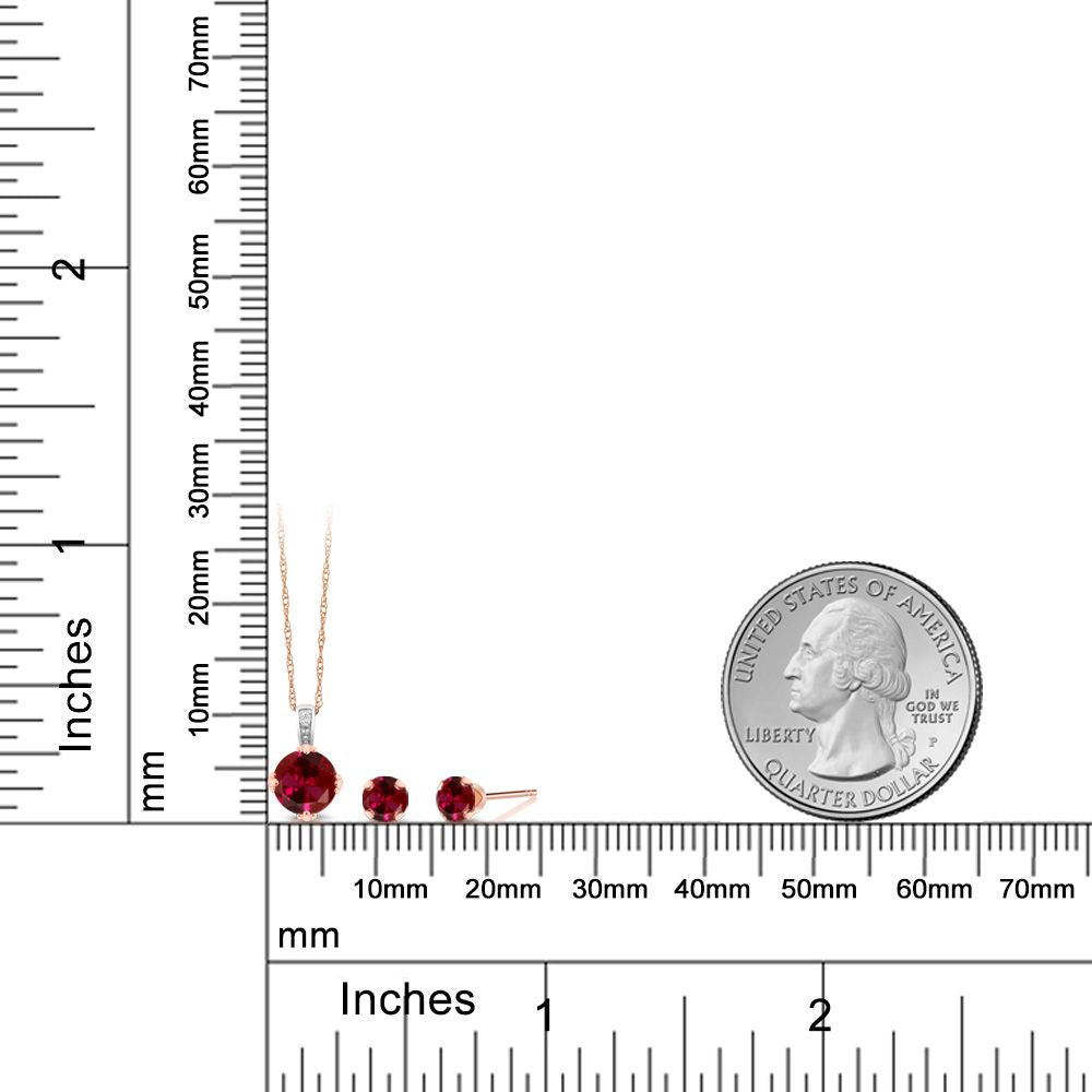 1.5カラット シンセティック ルビー ネックレス ピアス セット 10金 ツートンゴールド K10 7月 誕生石