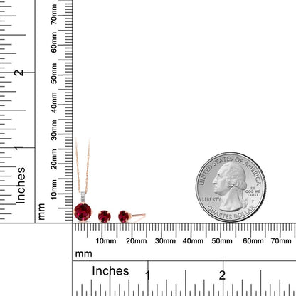 1.5カラット シンセティック ルビー ネックレス ピアス セット 10金 ツートンゴールド K10 7月 誕生石