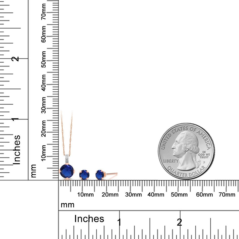 1.25カラット シンセティック サファイア ネックレス ピアス セット 10金 ツートンゴールド K10 9月 誕生石