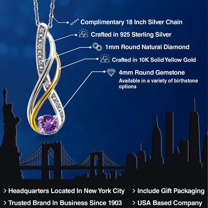 0.28カラット 天然 アメジスト ネックレス 天然 ダイヤモンド シルバー925 ＆10金 イエローゴールド K10 2月 誕生石