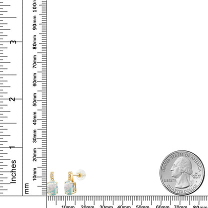 2.11カラット シミュレイテッド ホワイトオパール ピアス 天然 ダイヤモンド 10金 イエローゴールド K10 10月 誕生石