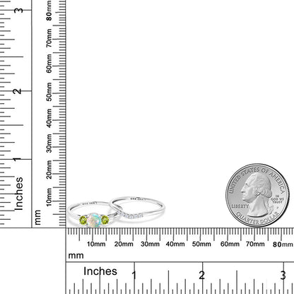 0.81カラット  シミュレイテッド ホワイトオパール スタックリング  天然石 ペリドット 10金 ホワイトゴールド K10  10月 誕生石