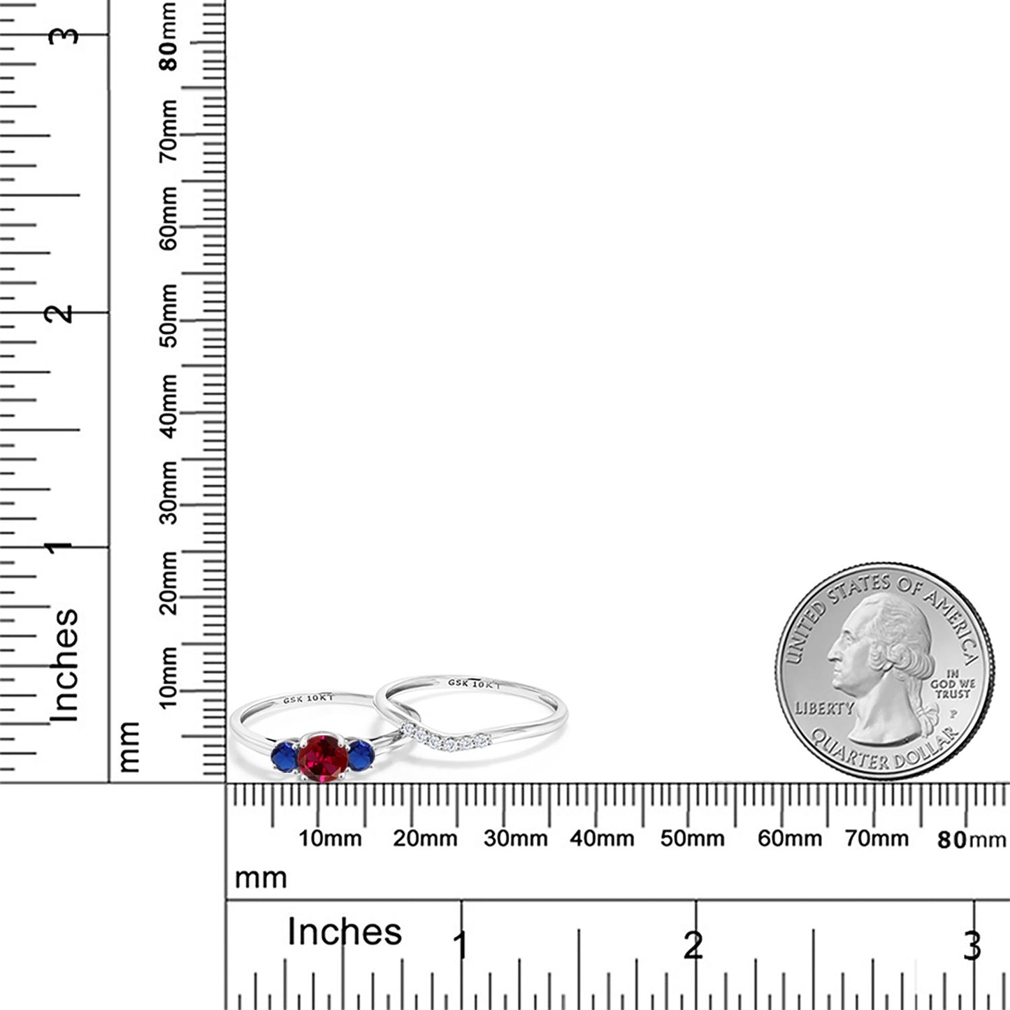 0.93カラット シンセティック ルビー スタックリング シンセティック サファイア 10金 ホワイトゴールド K10 7月 誕生石