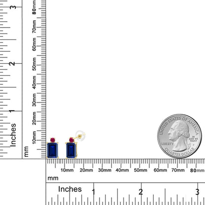 3.12カラット シンセティック サファイア ピアス シンセティック ルビー 10金 イエローゴールド K10 9月 誕生石