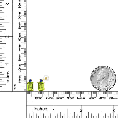 3.46カラット  天然石 ペリドット ピアス  シンセティック サファイア 10金 イエローゴールド K10  8月 誕生石