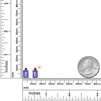 3.92カラット  天然石 タンザナイト ピアス  シンセティック ルビー 10金 イエローゴールド K10  12月 誕生石