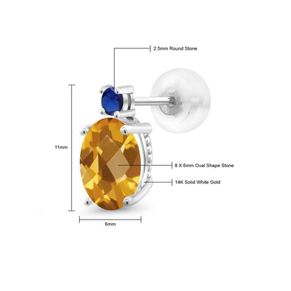 2.66カラット 天然 シトリン ピアス シンセティック サファイア 14金 ホワイトゴールド K14 11月 誕生石