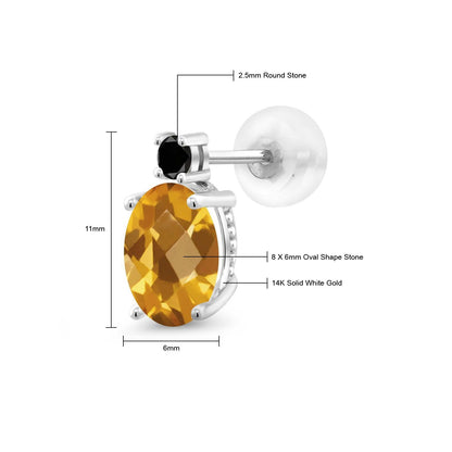 2.63カラット 天然 シトリン ピアス 天然 ブラックダイヤモンド 14金 ホワイトゴールド K14 11月 誕生石