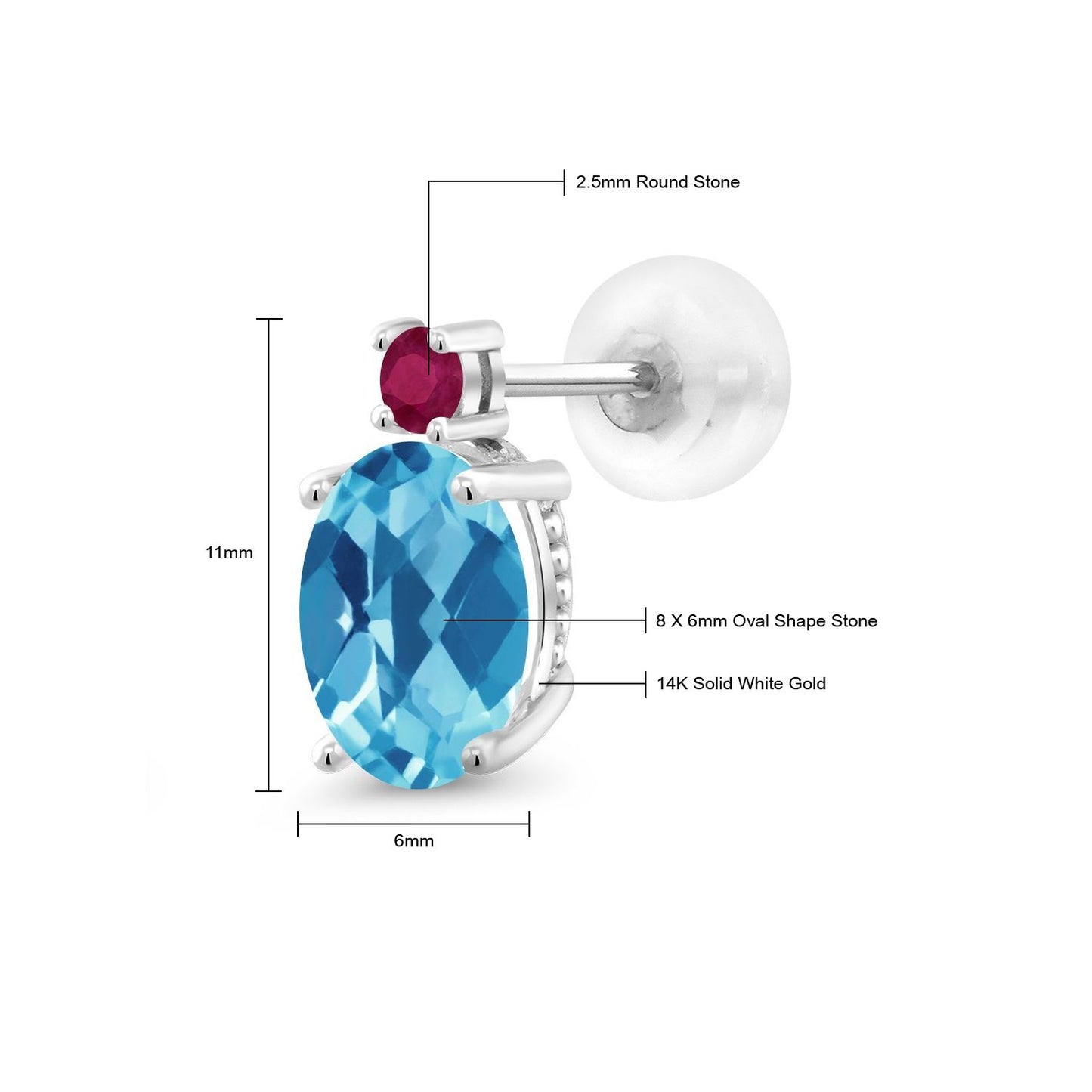 2.84カラット 天然 スイスブルートパーズ ピアス 天然 ルビー 14金 ホワイトゴールド K14 11月 誕生石