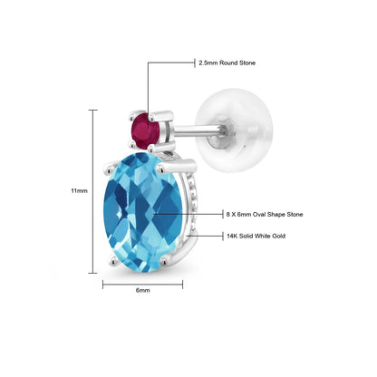 2.84カラット 天然 スイスブルートパーズ ピアス 天然 ルビー 14金 ホワイトゴールド K14 11月 誕生石