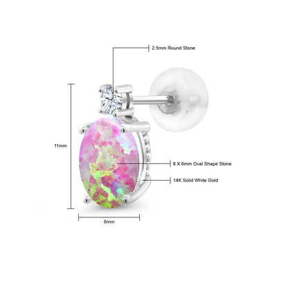 2.2カラット シミュレイテッド ピンクオパール ピアス シンセティック ホワイトサファイア 14金 ホワイトゴールド K14 10月 誕生石