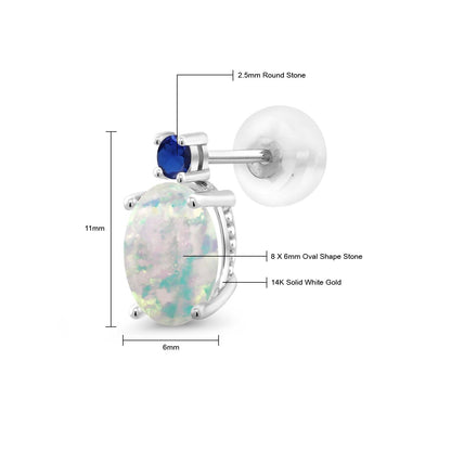 2.26カラット シミュレイテッド ホワイトオパール ピアス シンセティック サファイア 14金 ホワイトゴールド K14 10月 誕生石