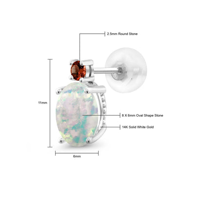 2.28カラット シミュレイテッド ホワイトオパール ピアス 天然 ガーネット 14金 ホワイトゴールド K14 10月 誕生石