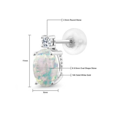 2.26カラット シミュレイテッド ホワイトオパール ピアス 天然 トパーズ 14金 ホワイトゴールド K14 10月 誕生石