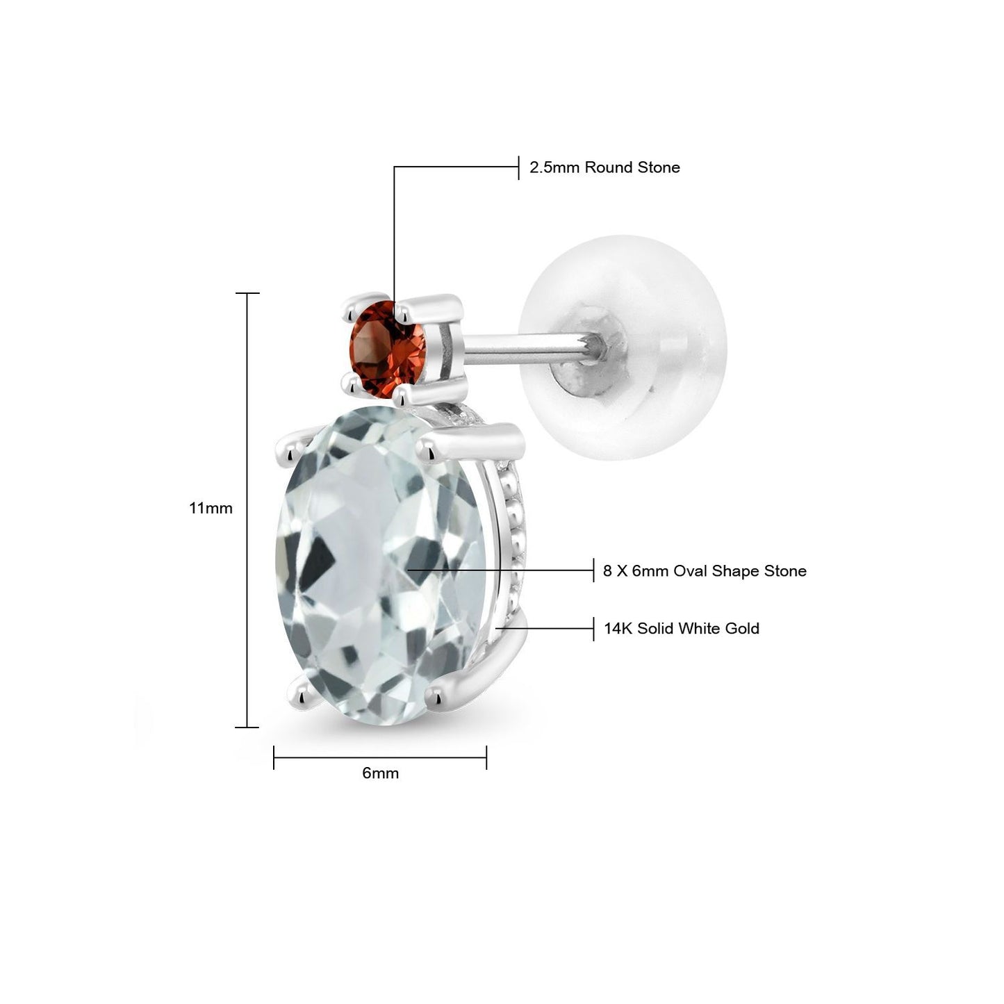 2.38カラット 天然 アクアマリン ピアス 天然 ガーネット 14金 ホワイトゴールド K14 3月 誕生石