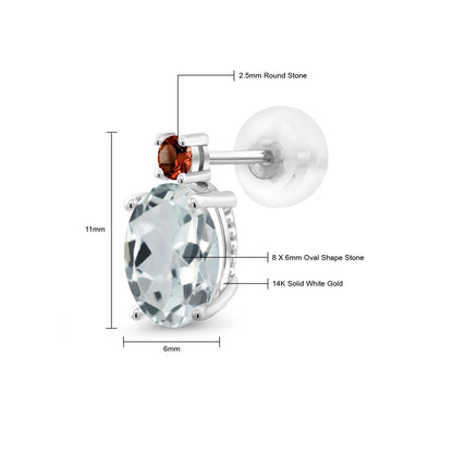 2.38カラット 天然 アクアマリン ピアス 天然 ガーネット 14金 ホワイトゴールド K14 3月 誕生石