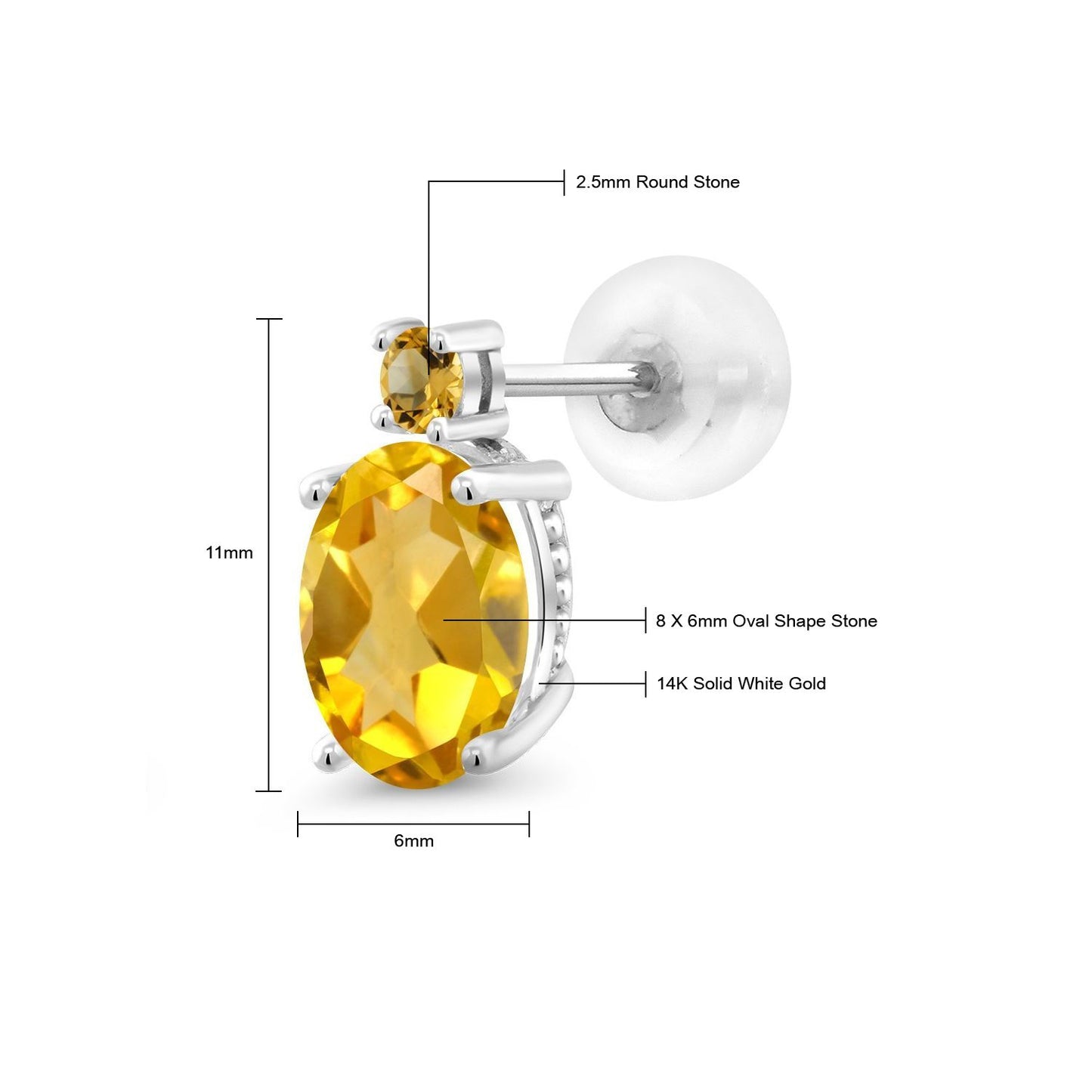 2.74カラット 天然 シトリン ピアス 14金 ホワイトゴールド K14 11月 誕生石