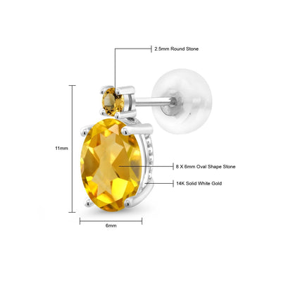 2.74カラット 天然 シトリン ピアス 14金 ホワイトゴールド K14 11月 誕生石