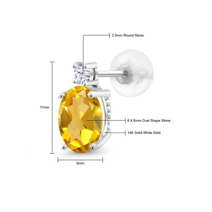 2.7カラット 天然 シトリン ピアス シンセティック ホワイトサファイア 14金 ホワイトゴールド K14 11月 誕生石