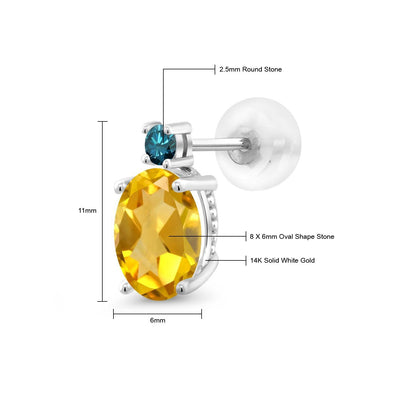 2.73カラット 天然 シトリン ピアス 天然 ブルーダイヤモンド 14金 ホワイトゴールド K14 11月 誕生石