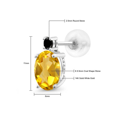2.73カラット 天然 シトリン ピアス 天然 ブラックダイヤモンド 14金 ホワイトゴールド K14 11月 誕生石