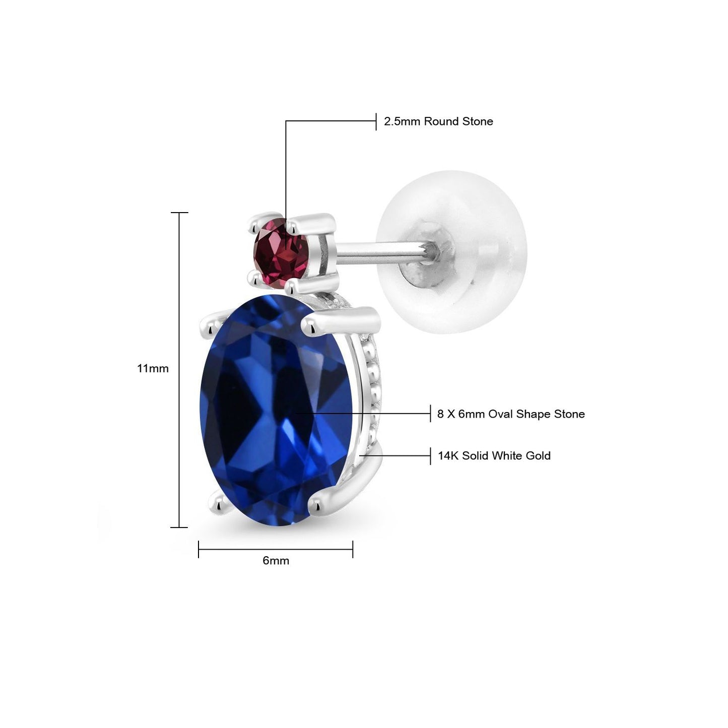 3.38カラット シンセティック サファイア ピアス 天然 ロードライトガーネット 14金 ホワイトゴールド K14 9月 誕生石