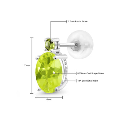 2.34カラット 天然 レモンクォーツ ピアス 天然石 ペリドット 14金 ホワイトゴールド K14