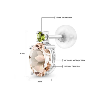 2.14カラット  天然 モルガナイト ピアス  天然石 ペリドット 14金 ホワイトゴールド K14  4月 誕生石