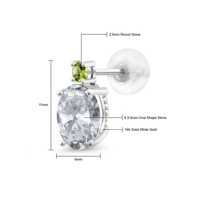 2.74カラット 天然 トパーズ ピアス 天然石 ペリドット 14金 ホワイトゴールド K14 11月 誕生石