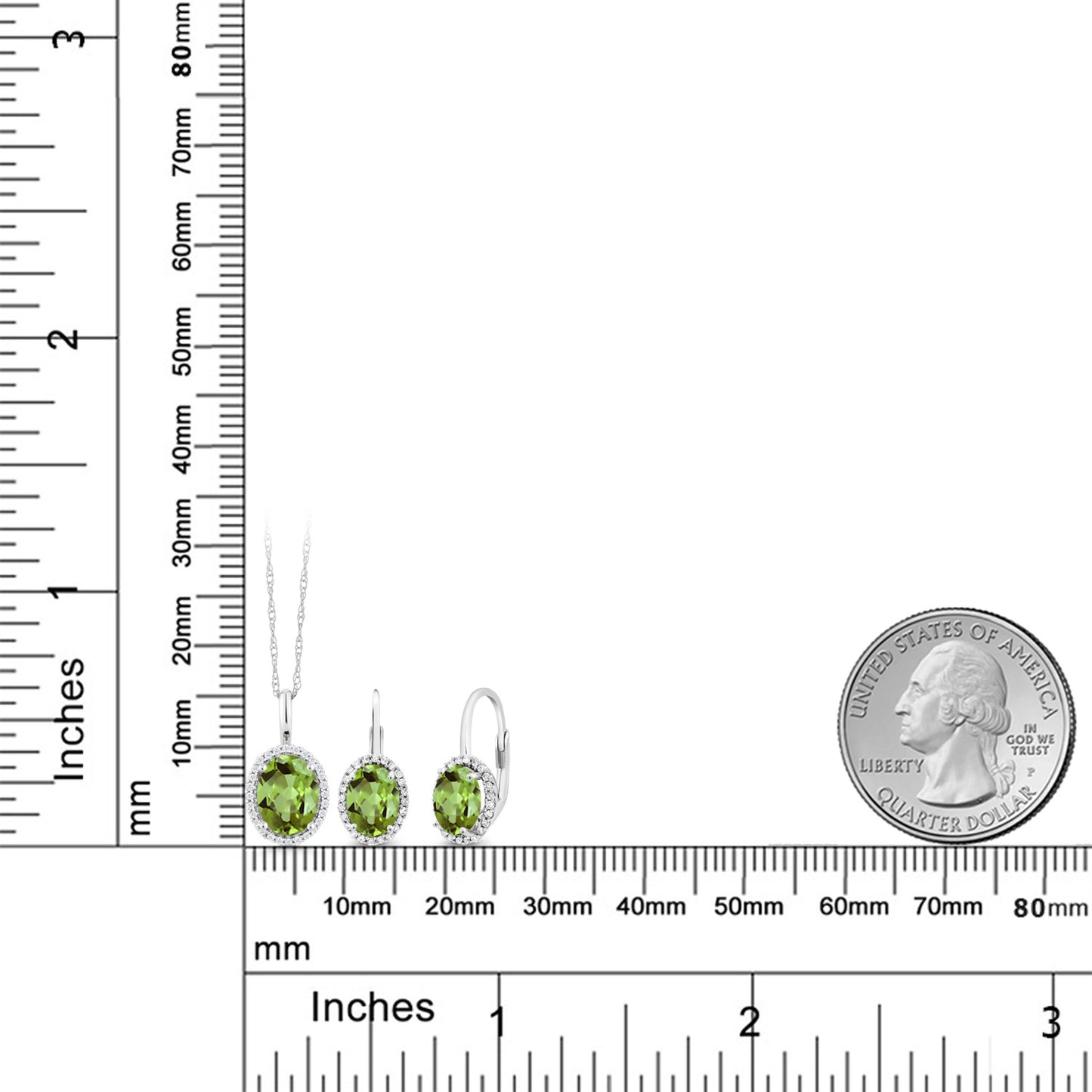 3.62カラット 天然石 ペリドット ネックレス ピアス セット 10金 ホワイトゴールド K10 8月 誕生石