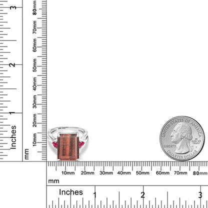7.04カラット 天然 レッドタイガーアイ リング 指輪 シンセティック ルビー 10金 ホワイトゴールド K10