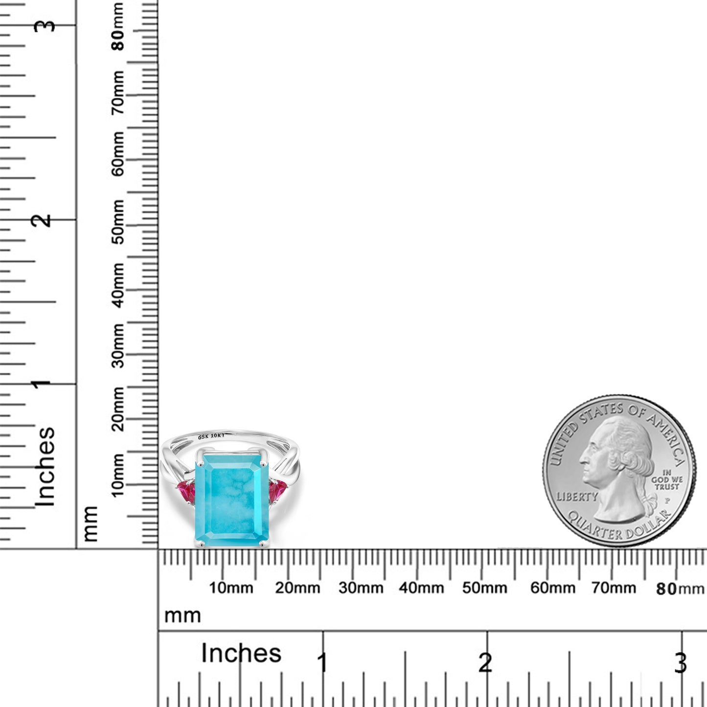 5.54カラット 天然石 ターコイズ リング 指輪 シンセティック ルビー 10金 ホワイトゴールド K10 12月 誕生石