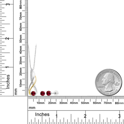0.79カラット シンセティック ルビー ネックレス ピアス セット 天然 ダイヤモンド シルバー925 ＆10金 イエローゴールド K10 7月 誕生石