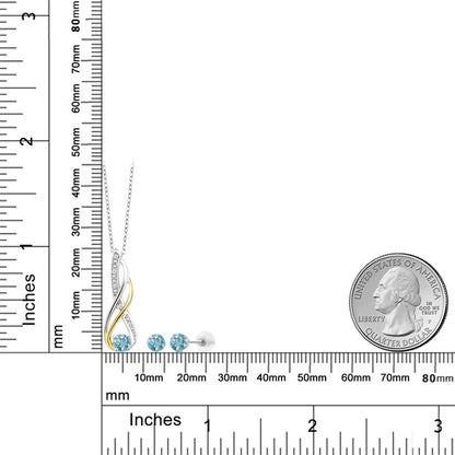 1.54カラット  天然石 ブルージルコン ネックレス ピアス セット  天然 ダイヤモンド シルバー925 ＆10金 イエローゴールド K10