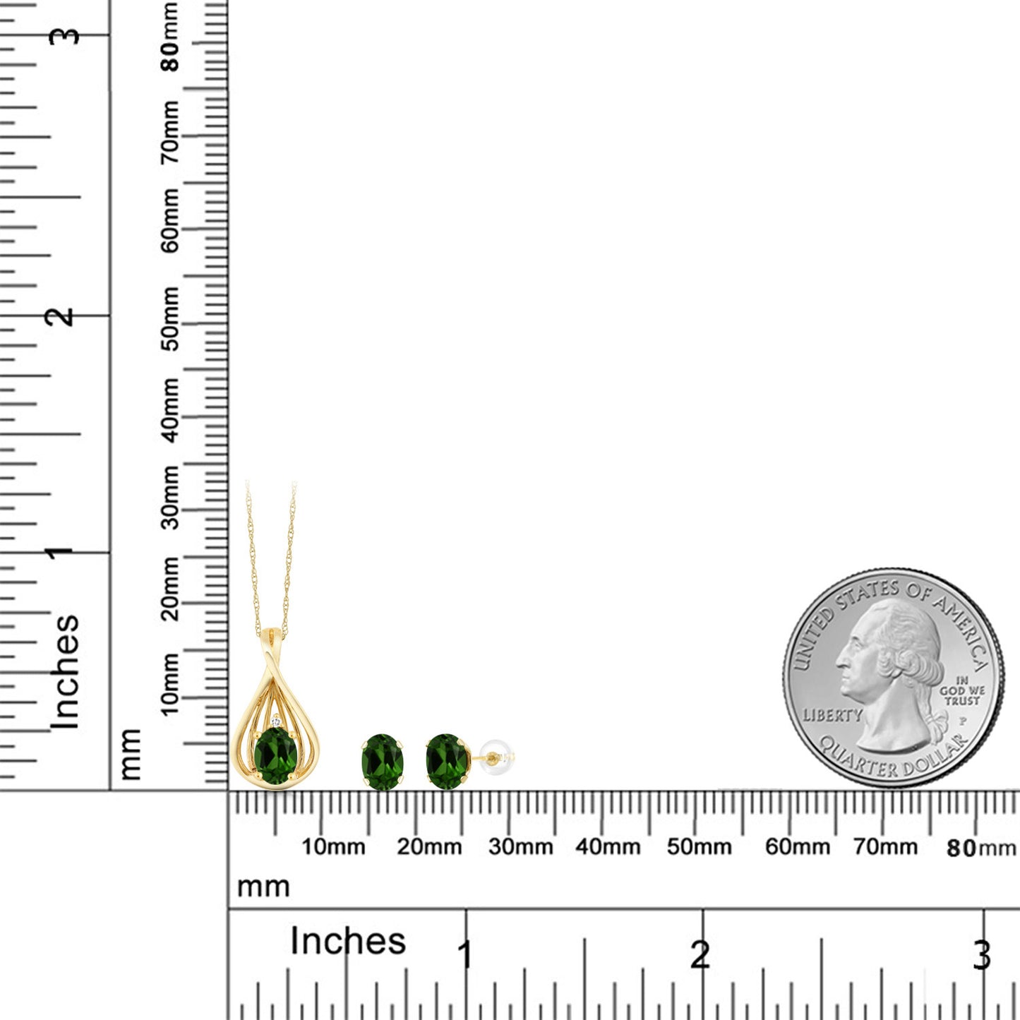 1.66カラット  天然 クロムダイオプサイド ネックレス ピアス セット  天然 ダイヤモンド 10金 イエローゴールド K10