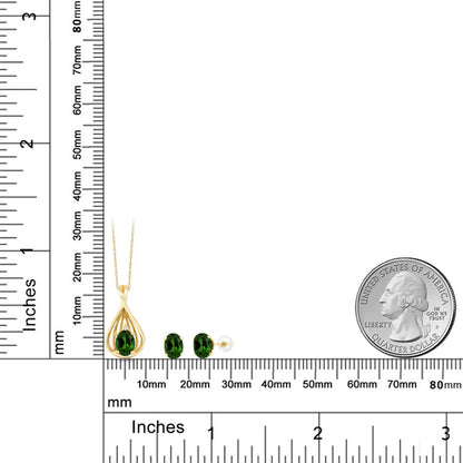 1.66カラット  天然 クロムダイオプサイド ネックレス ピアス セット  天然 ダイヤモンド 10金 イエローゴールド K10