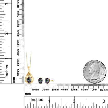 1.81カラット 天然石 ミスティックトパーズ ネックレス ピアス セット 天然 ダイヤモンド 10金 イエローゴールド K10 11月 誕生石