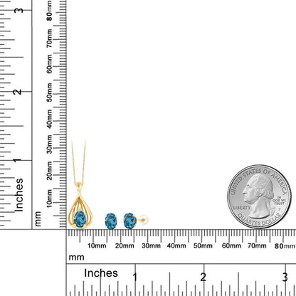 1.81カラット 天然 ロンドンブルートパーズ ネックレス ピアス セット 天然 ダイヤモンド 10金 イエローゴールド K10 11月 誕生石